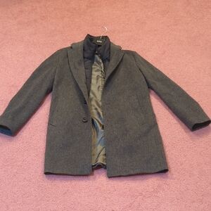 Boss Gray Slim-Fit Wool Blend Coat with Zip Up Lining